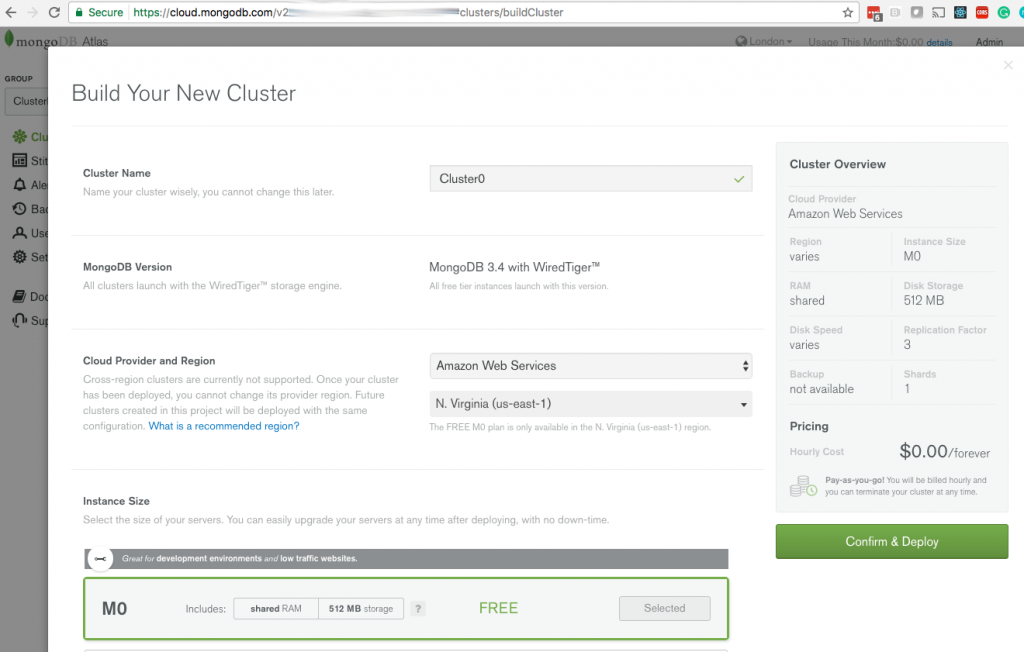 Creating a MongoDB Atlas cluster