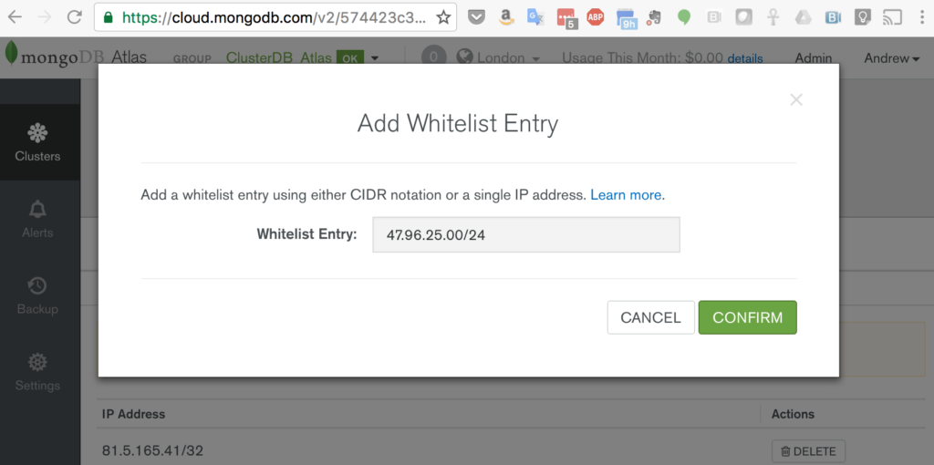 Add App Server IP Address(es) to MongoDB Atlas